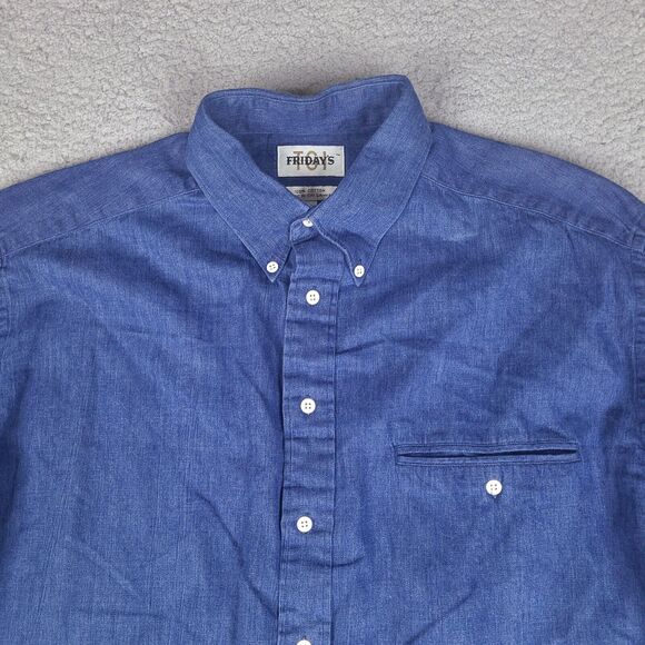 TGI Friday's Shirt Mens XL‎ 16 - 32/33 Blue Chambray Button Down Long Sleeve - Picture 2 of 14
